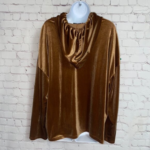 !Sz.3X*Qianming*Brown/Gold Velour-Like Hoodie Top Pullover - Picture 5 of 8